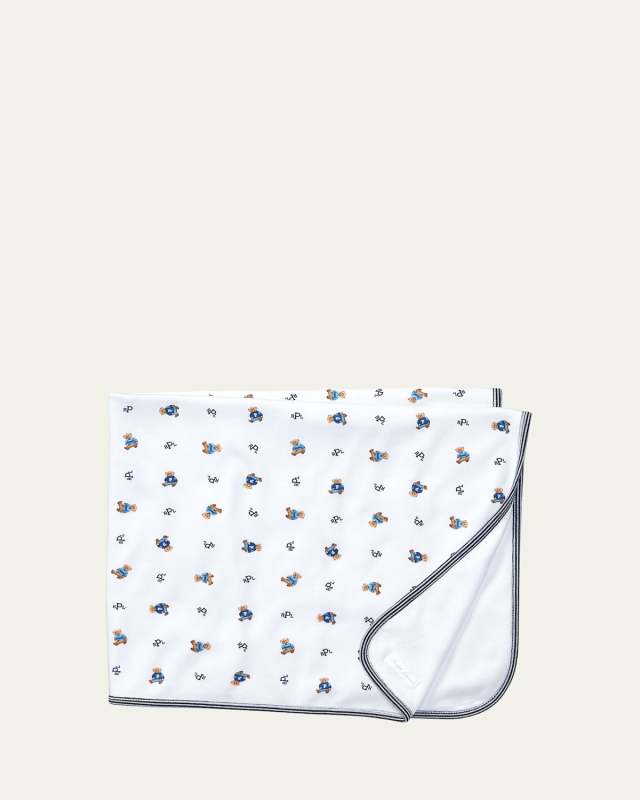 Reversible Bear/Monogram Cotton Baby Blanket